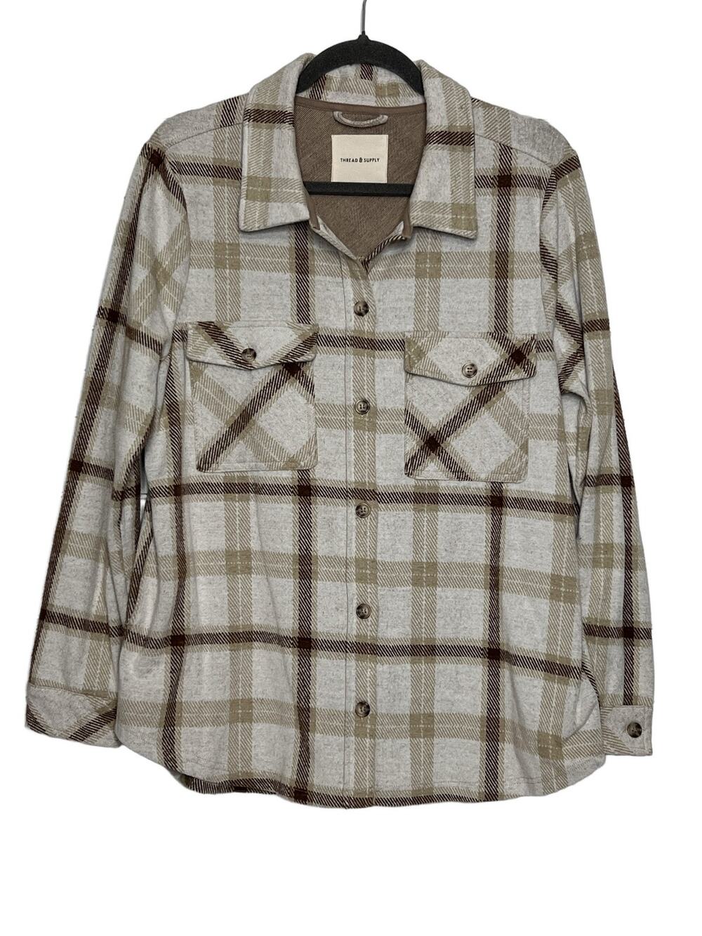THREAD & SUPPLY Women's Plaid Shirt Jacket Size Medium Button Up Cotton Blend